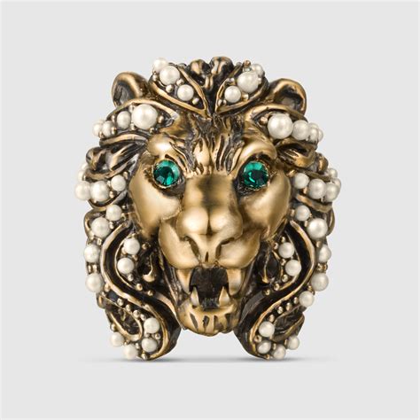 gucci silver lion ring|gucci lion ring with pearl.